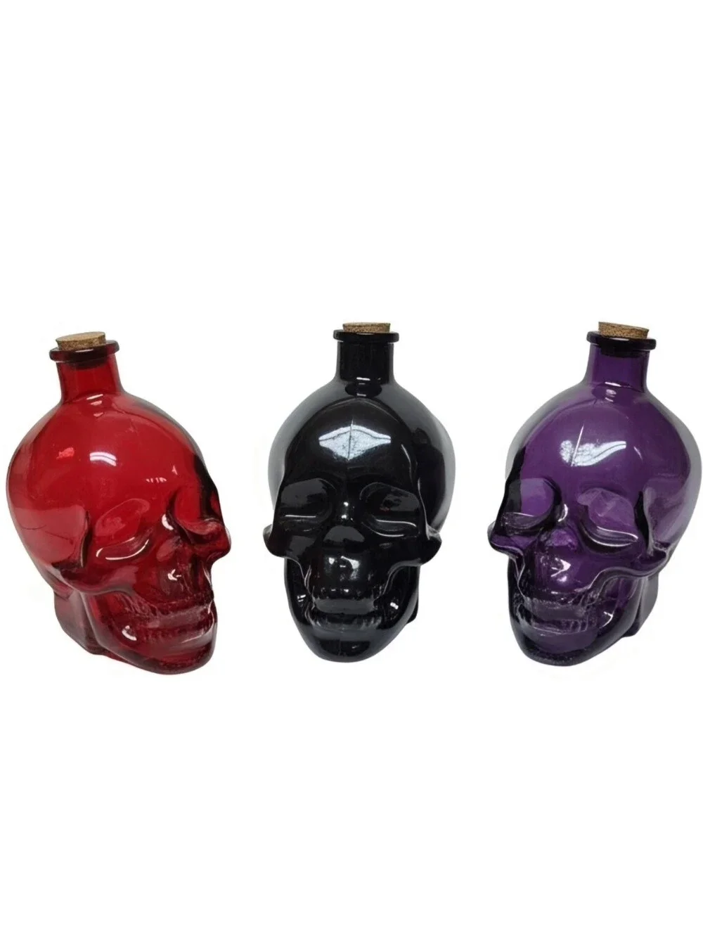 Glass Skull Bottle Apothecary Jar Vodka Decanters Set Of 3